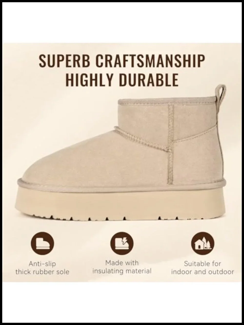 Genuine Suede Platform Ankle Snow Boots with Faux Fur Lining